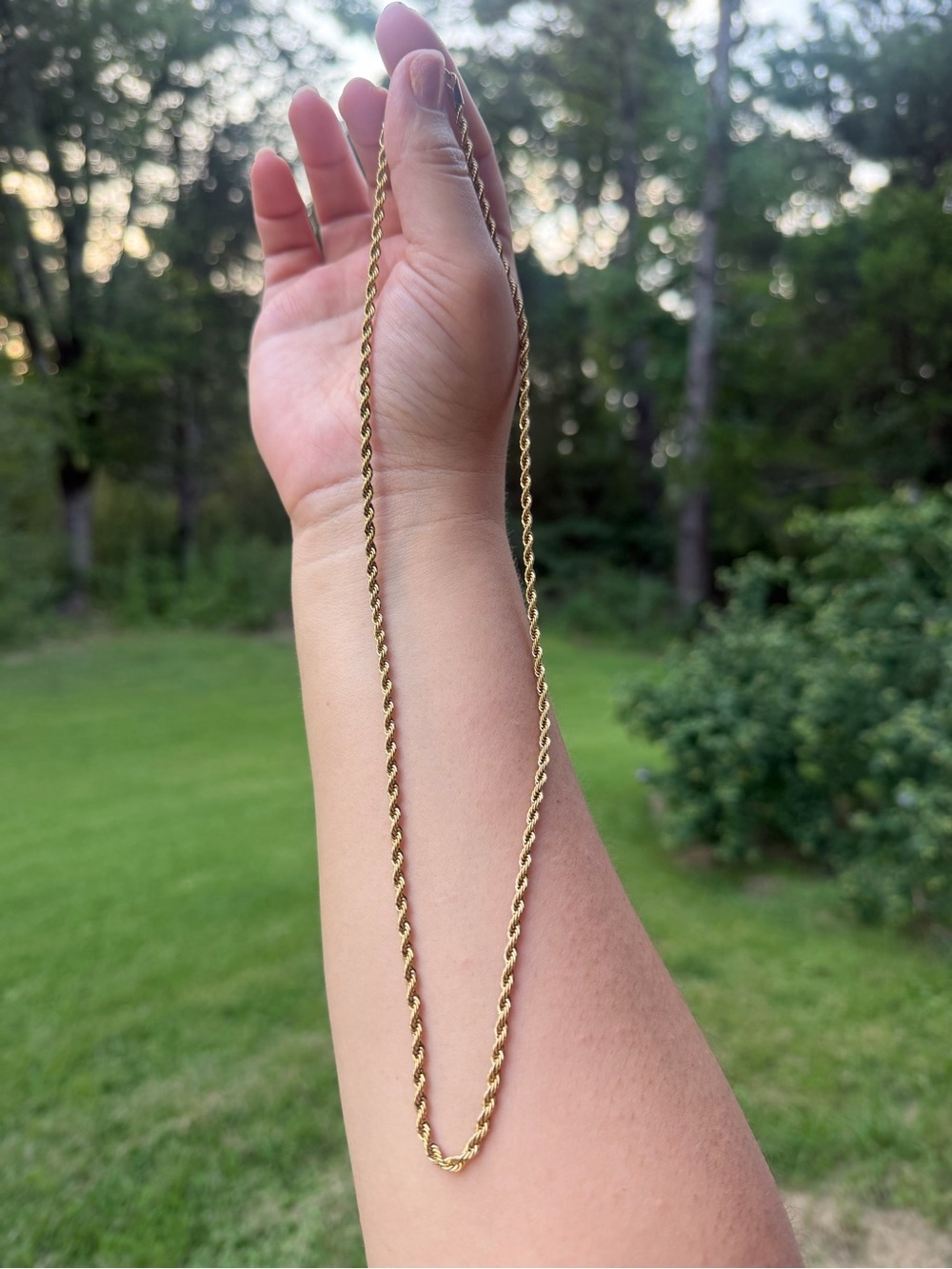 Gold Plated Braided Chain Necklace, 22” - Picture 2 of 3